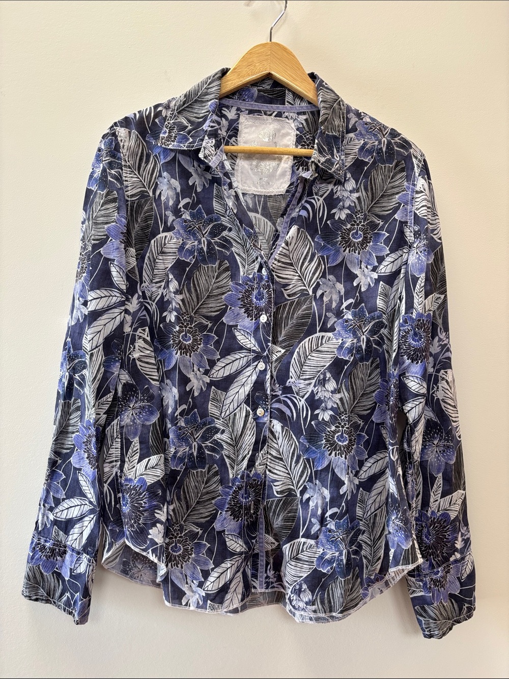 Women's Blue Floral Button-Down Shirt